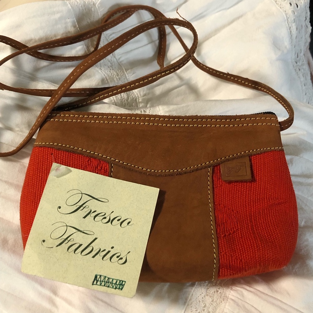 Fresco Fabrics Vintage Handmade Red and Brown Crossbody Bag.Two tone‎ Stitching